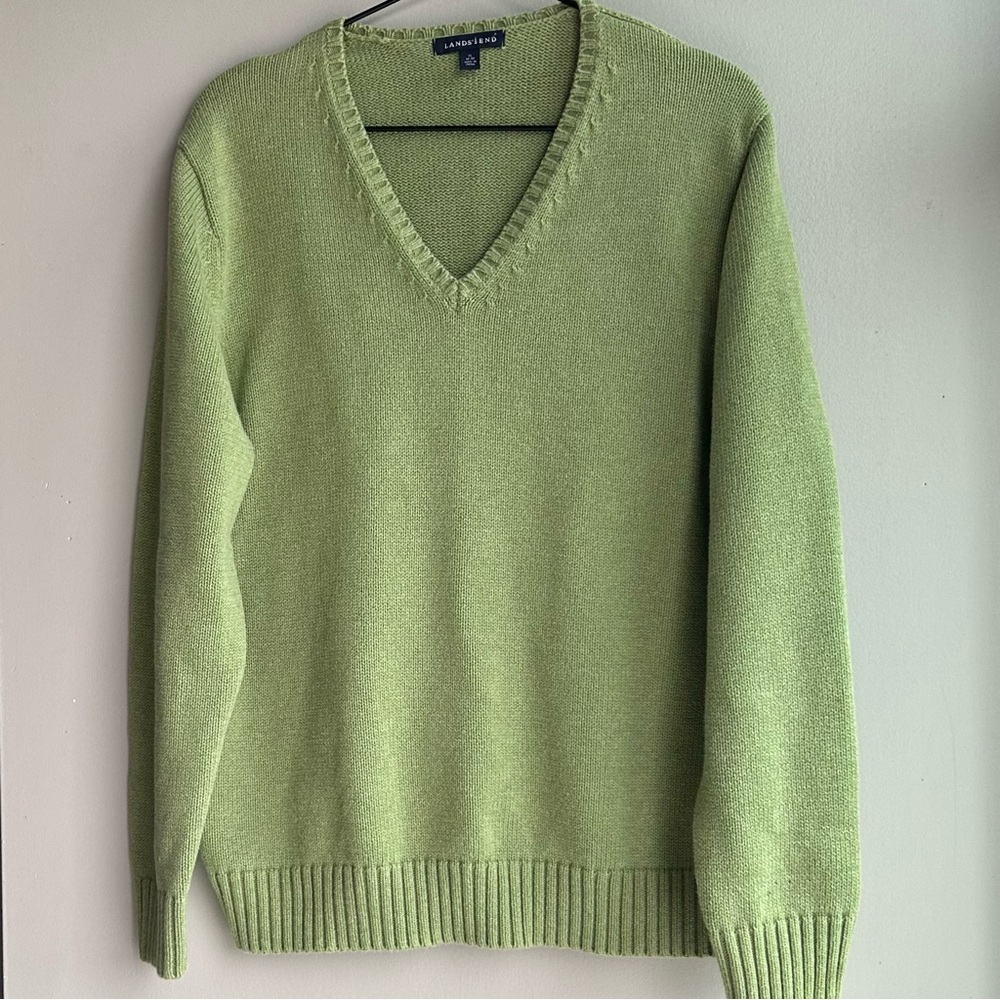 LANDS’ END spring green cotton v-neck sweater